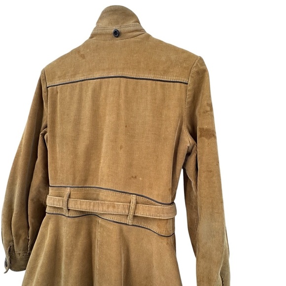 Vintage 70s Women's Trench Coat Corduroy Leather Trim Belted Brown Swing Skirt M - Picture 9 of 15